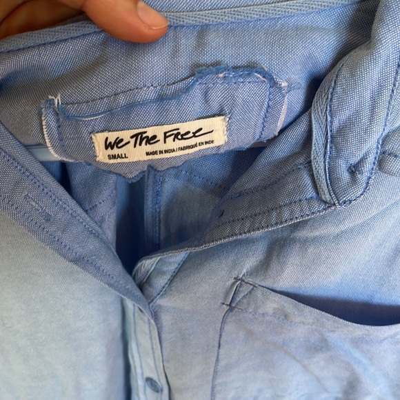 Free People blue half button down shirt - Picture 2 of 4